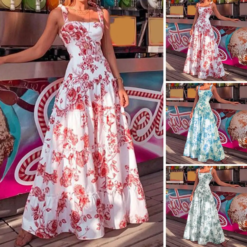 

Fashion Party Dress Breathable Patchwork Women Sling Long Dress Maxi Dress Slim