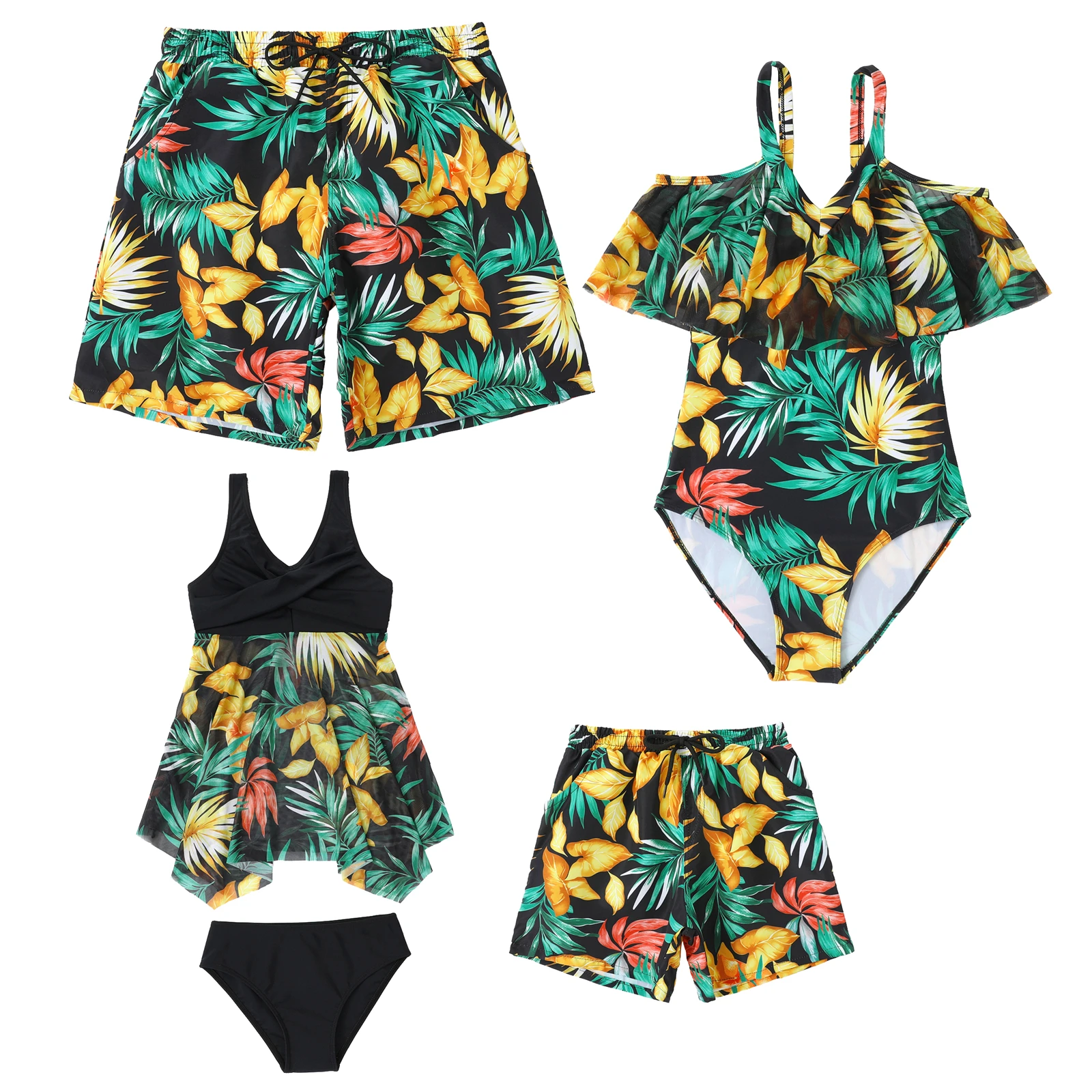 

Family Matching Swimwear Floral Mother Daughter Father Son Trunks Bohemia Swimsuit Girls Summer Swimming Bathing Suit Beachwear