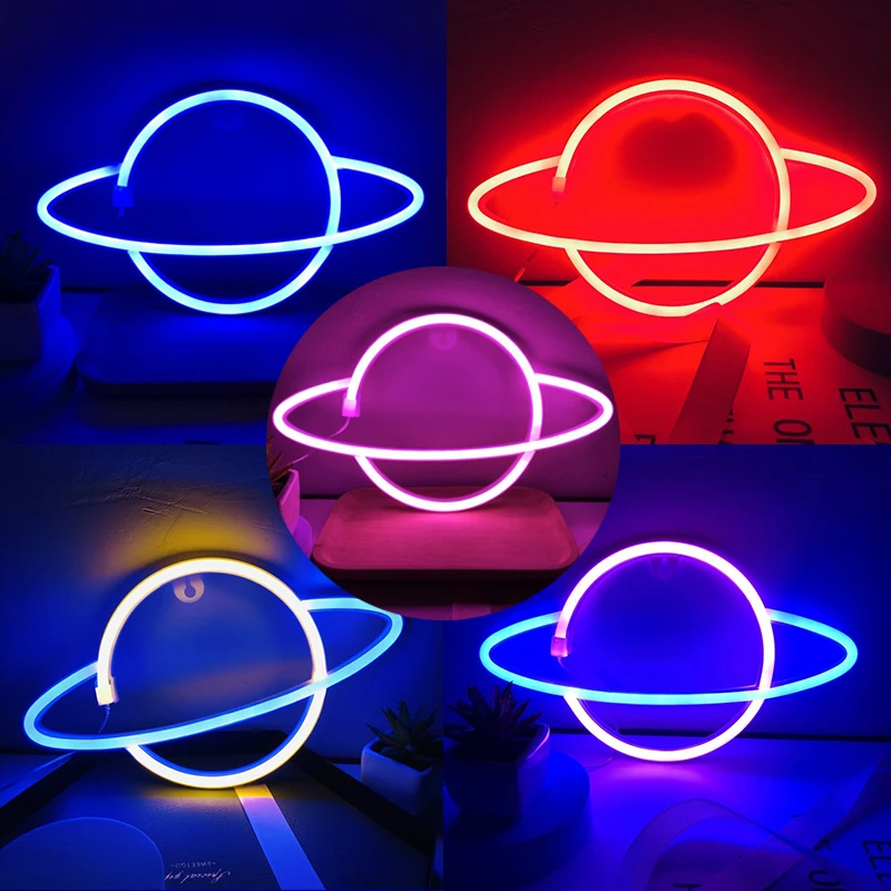 

Planet LED Lights Neon Light Sign Bedroom Decor Neon Sign Night Lamp for Rooms Wall Art Bar Party Battery or USB Powered