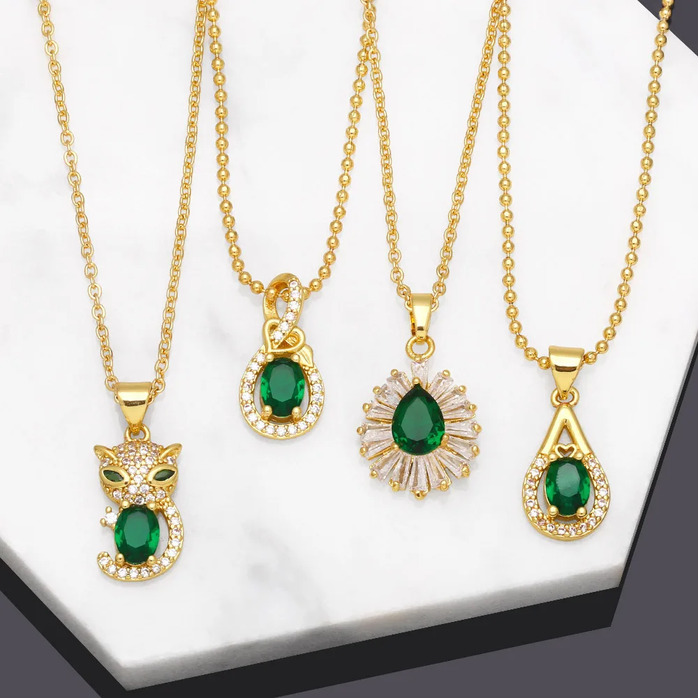 

Andralyn High-grade Emerald zircon pendant necklace Internet influencer fashionmonger clavicle chain wholesale