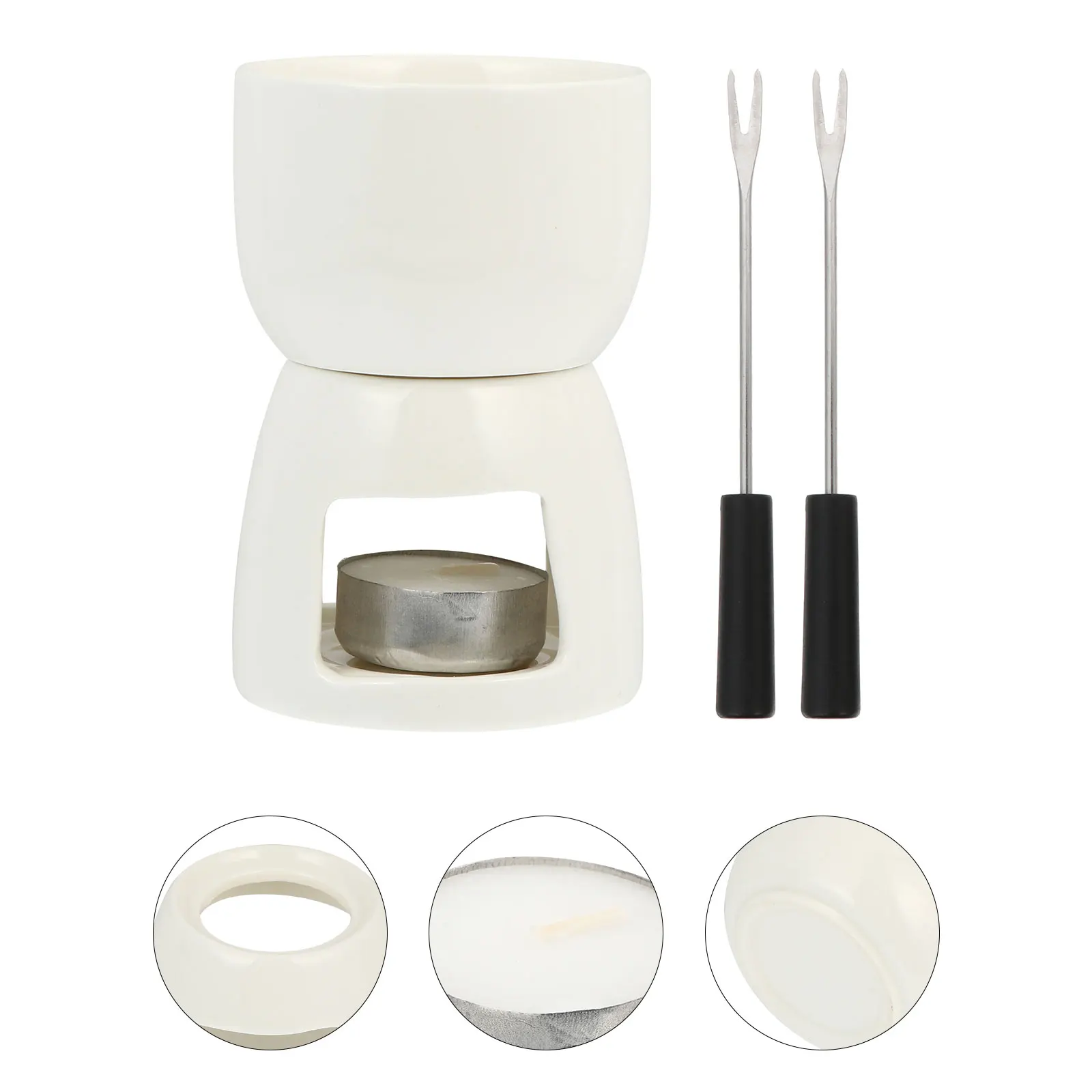 

Ceramic Fondue With 2 Forks Premium Tea Light Porcelain Melting Pot Chocolate Fondue Cheese Melting Oven Baking Accessories