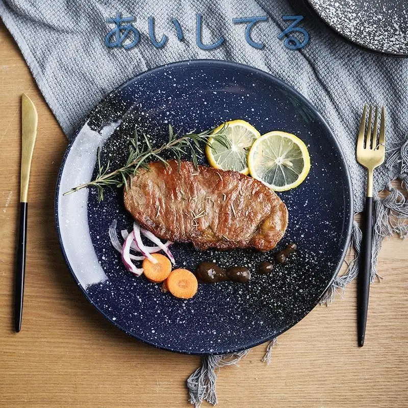 

Japanese-Style Creative Plate round Ceramic Pasta Salad Plate Western Cuisine Plate Steak Plate Household Personalized Sushi Dis