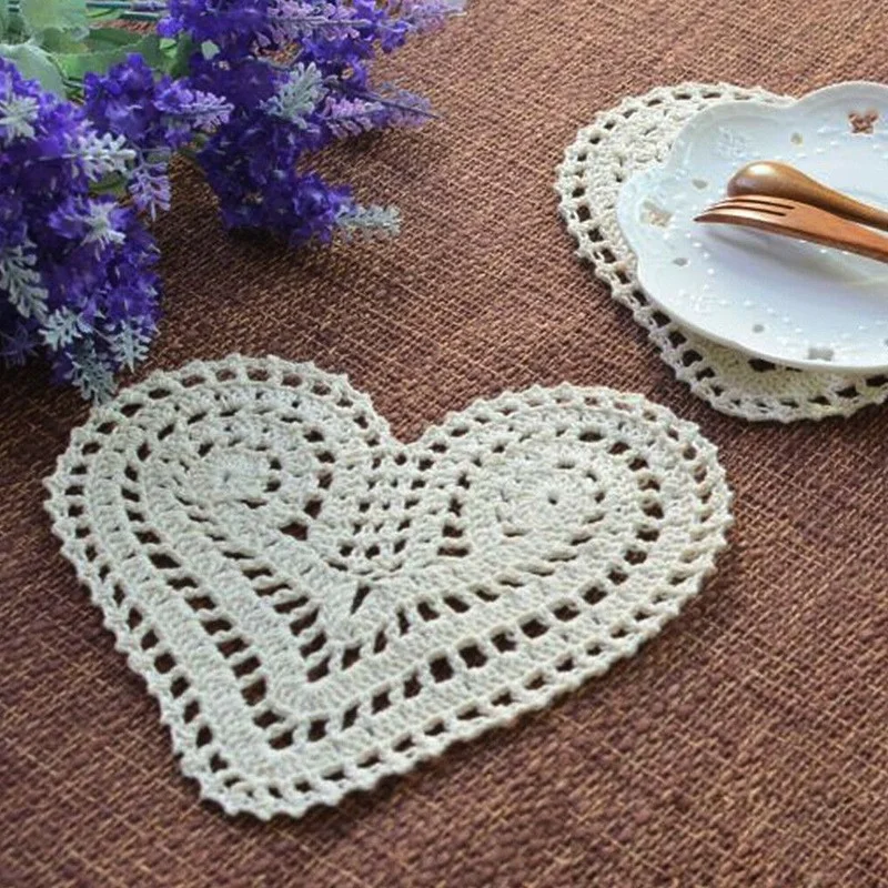 

4 шт./лот винтажные хлопковые кружева ручной работы вязаные крючком Doilies Heart Doily Свадебный декор