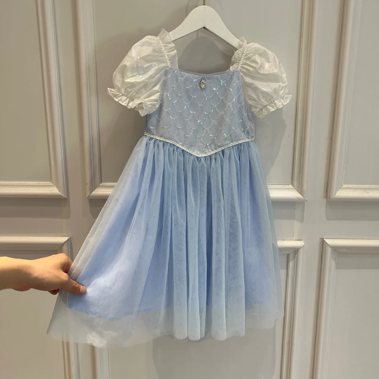 

Children's Clothing Dress Knee-Length Casual Skirt Girls' dresses lapel solid color Floral summer Beading Dress Cotton
