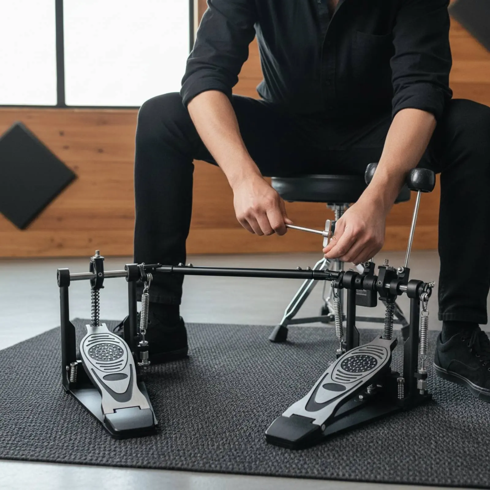 Фото Двойная педаль для бас-барабана, регулируемая, универсальная, для сценических выступлений, аксессуар для музыкальных инструментов №3