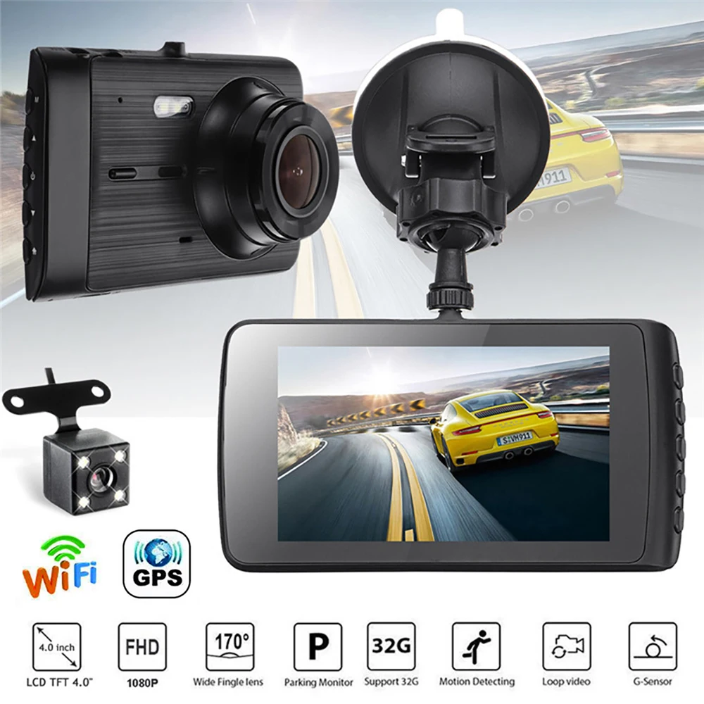 

Автомобильный видеорегистратор 4,0 дюйма Full HD 1080P WiFi камера заднего вида Автомобильное Зеркало видеорегистратор монитор Черный Ящик видеорегистратор GPS трекер