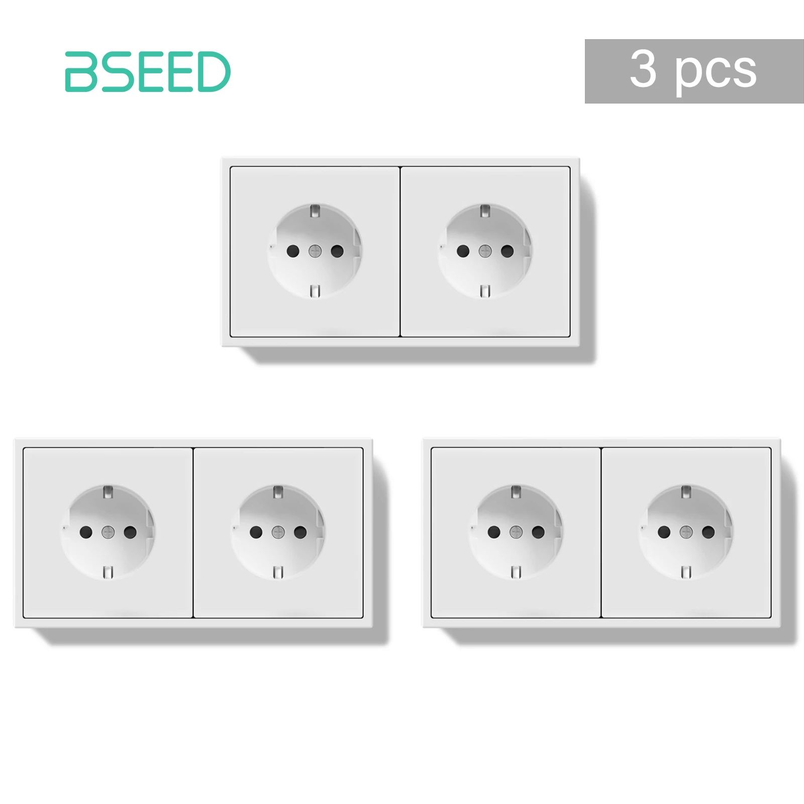 Фото BSEED E Series 1/3/5 Pack Двойные настенные розетки Электрические розетки Массовый набор Белый Черный Пластиковая рамка Защита детей 16A №2