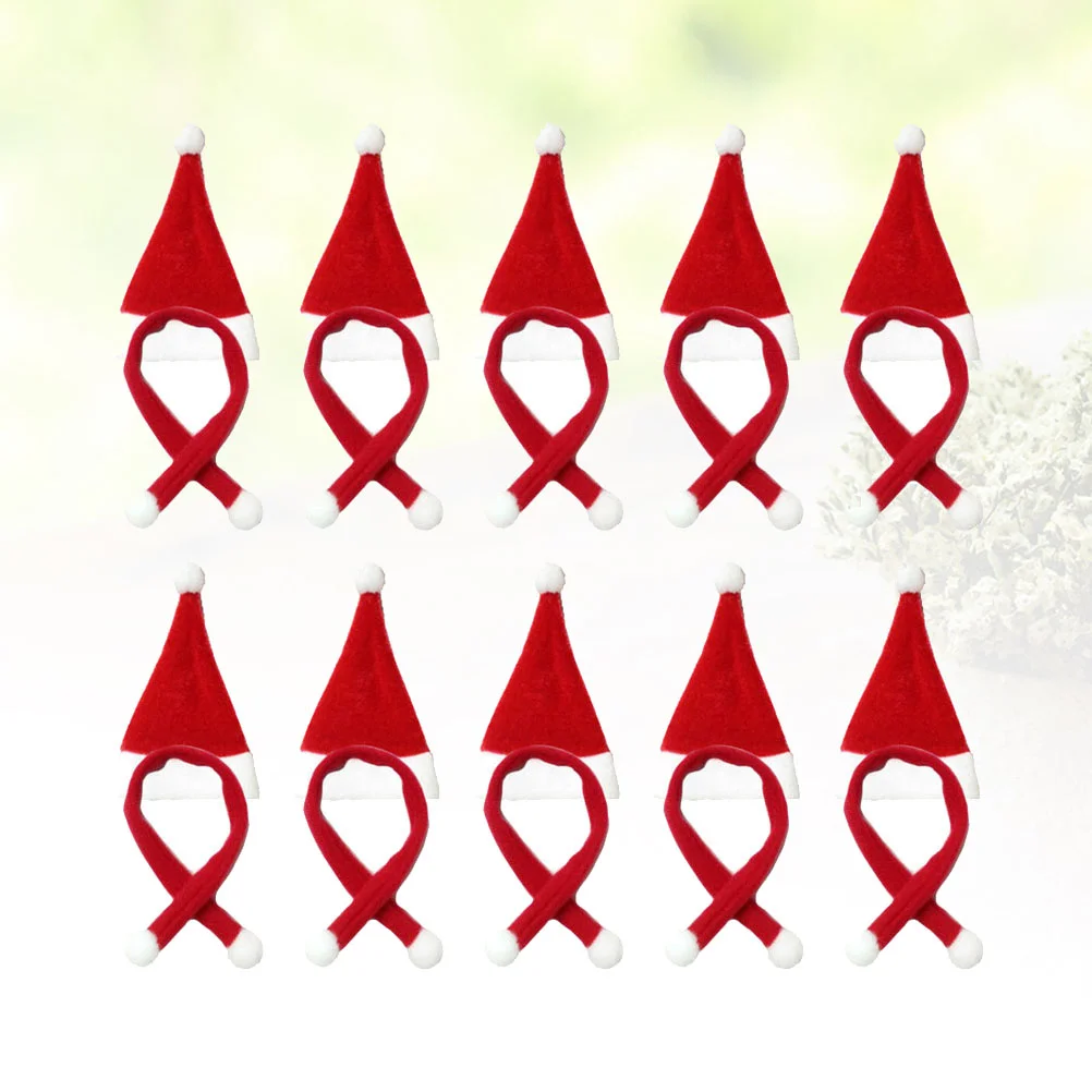 

Christmas Bottlemini Hat Santa Hats Scarf Covers Holders Decoration Silverware Scarves Bag Set Cap Decors Xmas Tableware Cutlery
