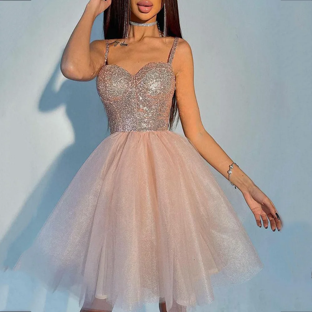 Women Slip Dress Fairy Evening Dress 2022 Summer New Heavy Industry Sequins Pink Banquet Fashion Dress Toast Dress