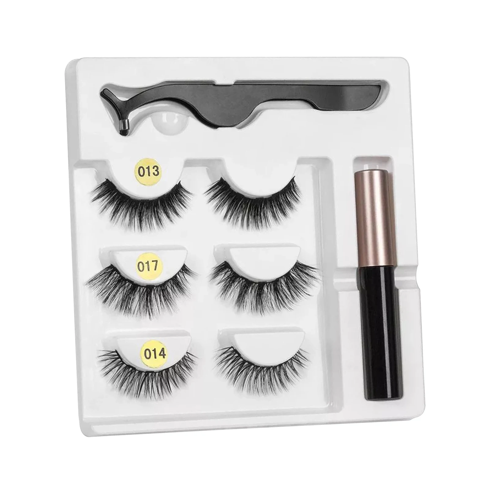 

3pairs Portable Beginner Long Lasting Tweezers 3D Daily Reusable Magnetic False Eyelash Set Liquid Eyeliner Extension Glue Free