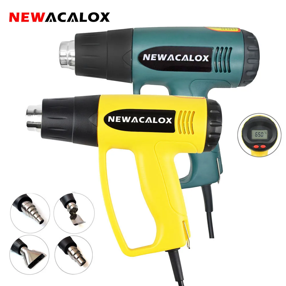 

NEWACALOX 2000W 220V EU Plug Industrial Electric Hot Air Gun Thermoregulator LCD Heat Guns Shrink Wrapping Thermal Heater Nozzle