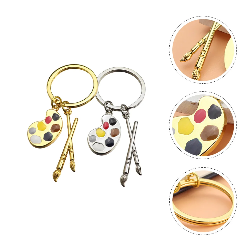 

2Pcs Drawing Pen Shaped Keychain Creative Chic Key Pendant Golden Silver
