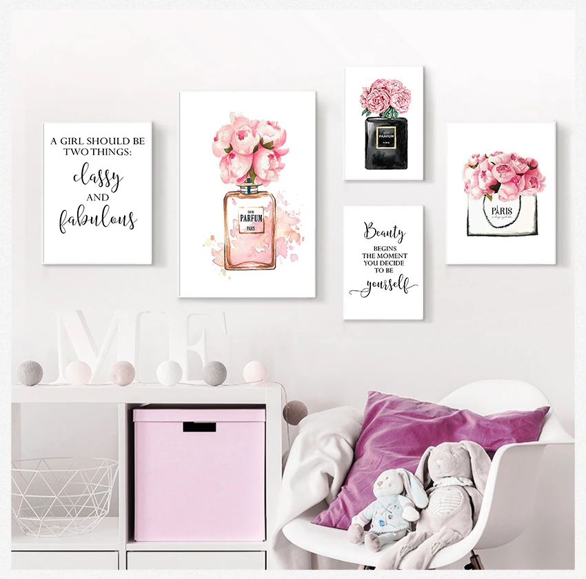 

Modern Wall Paintings Woman Bedroom Decoration Picture Make Up Scandinavian Style Fashion Wall Art Perfume Cosmetics