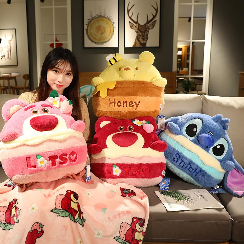 

Диванная подушка-одеяло Disney двойного назначения Kawaii Stitch Lotso Pooh Bear домашний мягкий диван офисная Подушка-одеяло подарок для девочек на день рождения