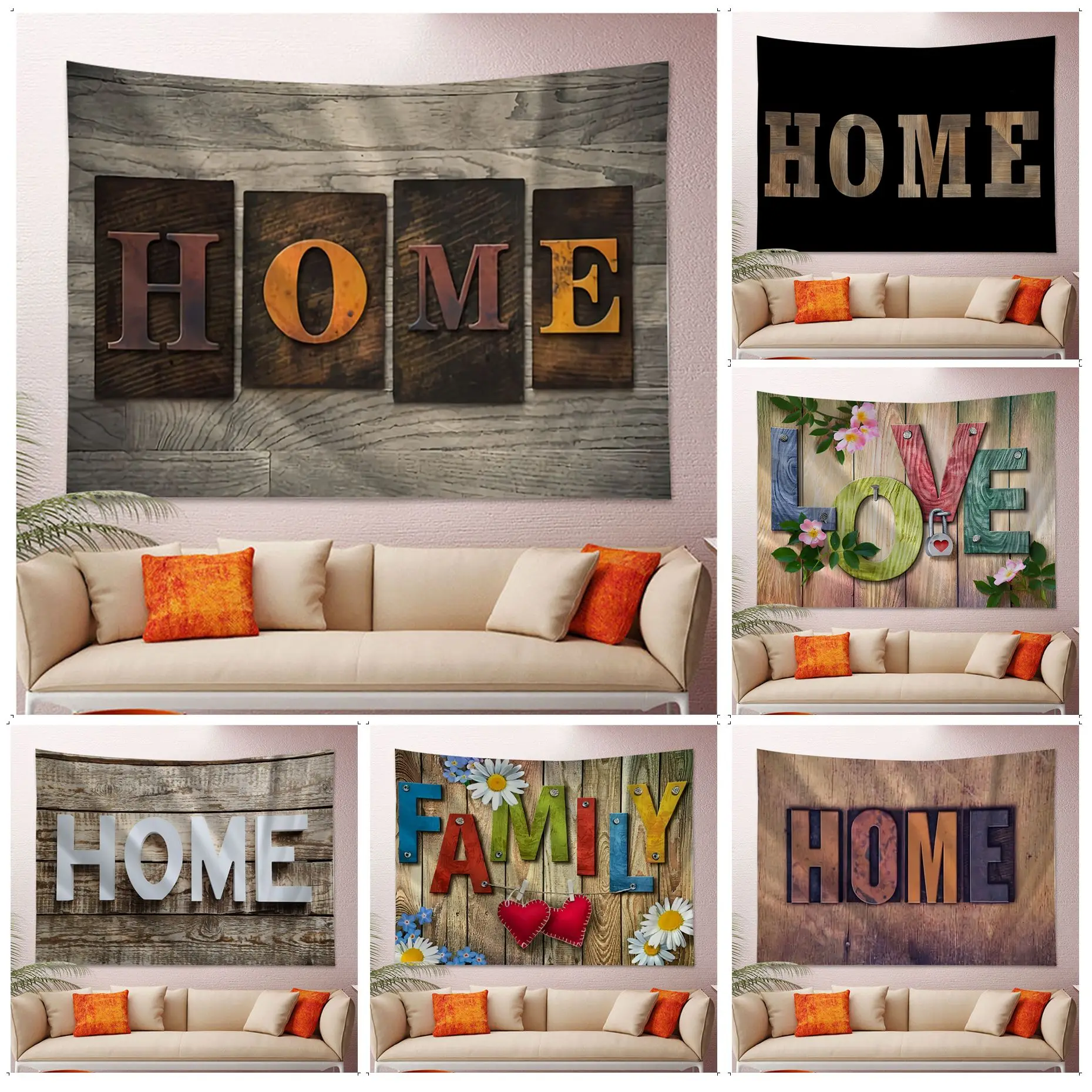 

HOME Letter Print DIY Wall Tapestry Wall Hanging Decoration Household Art Home Decor