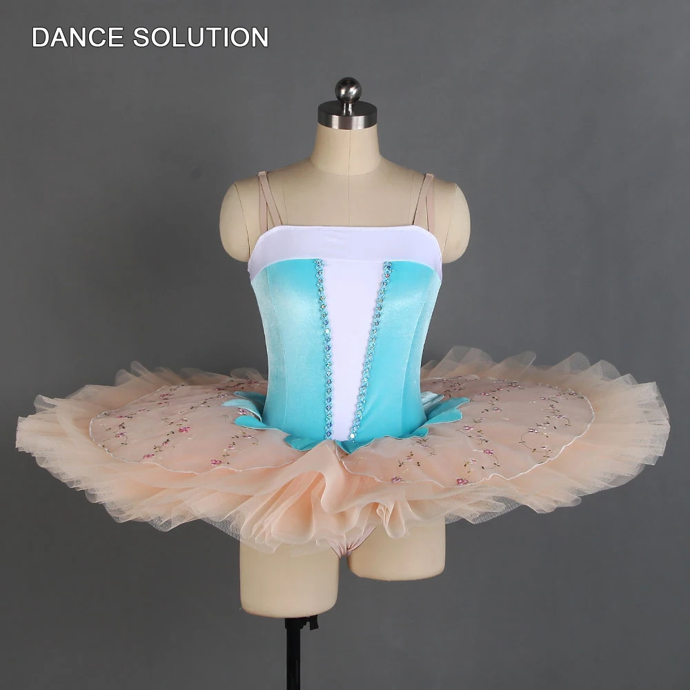 

Aqua Blue Velvet Bodice Ballet Tutu Children Kids Professional Competition Pancake Tutus Performance Costume for Girls BLL210