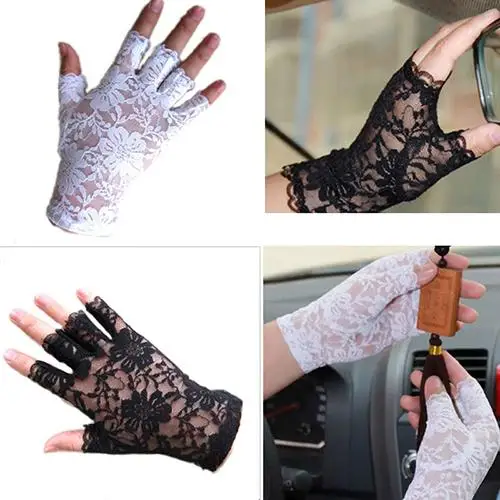 

Women Gothnic Party Sexy Dressy Lace Gloves Fingerless Black White Mittens Spring and Summer Mittens Accessories Fishnet Gloves
