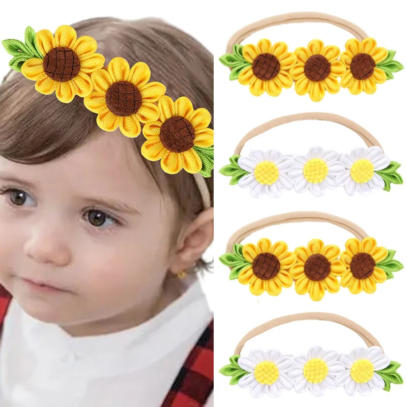 

Oaoleer 2Pcs/set Sunflower Headband for Baby Girl Elastic Nylon Hair Bands Toddler Floral Headbands NewBorn Hair Accessories