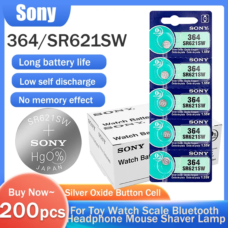 200 шт. 100% оригинальный аккумулятор для часов Sony 364 SR621SW 1 55 в SR621 AG1 LR60 игрушек Bluetooth