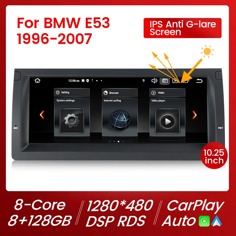 

Android Headunit Car radio For BMW X5 E39 E53 M5 E38 1996-2007 8+128G 8-Core Stereo Multimedia Player Carplay+Auto WIFI RDS DSP