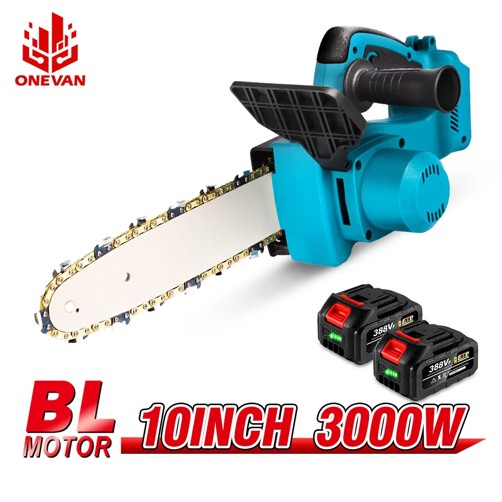 

3000W 388VF 10 Inch Cordless Electric Saw Chainsaw with 2PCS Battery Brushless Motor Rechargeable Power Tool for Makita Battery
