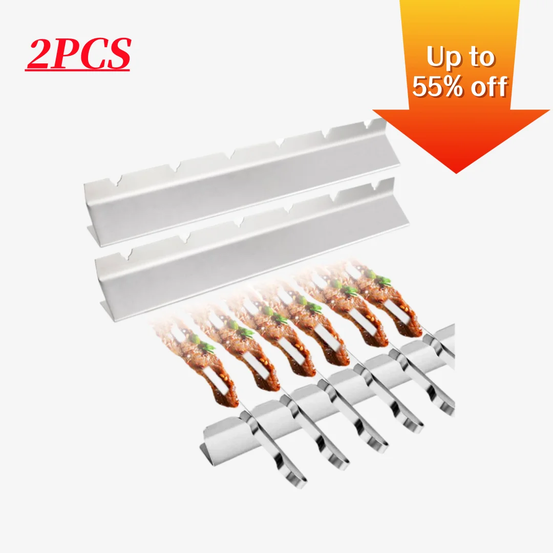 

2Pcs Skewers Holder V-shaped 6 Slots Food Grade Stainless Steel Multifunctional Utensils Reusable Barbecue Grill Kebabs Skewers