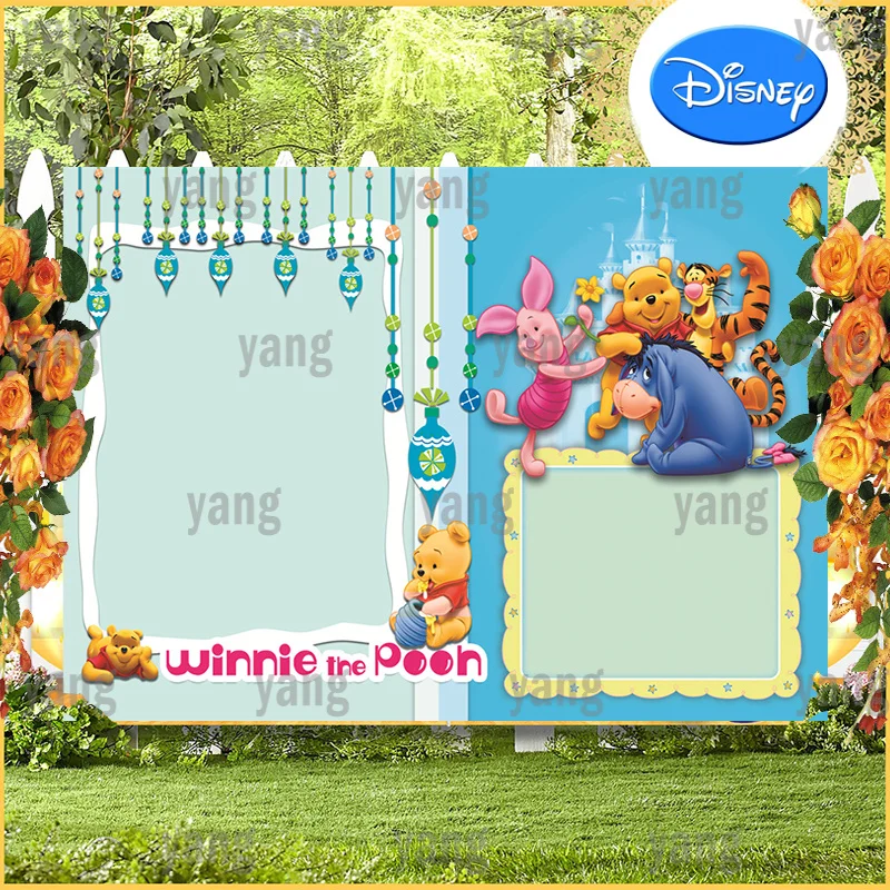 Cartoon Decoration Winnie Bear Tigger Piglet Eeyore Backdrop Custom Hula Hoop Baby Party Disney Happy Birthday Background Banner