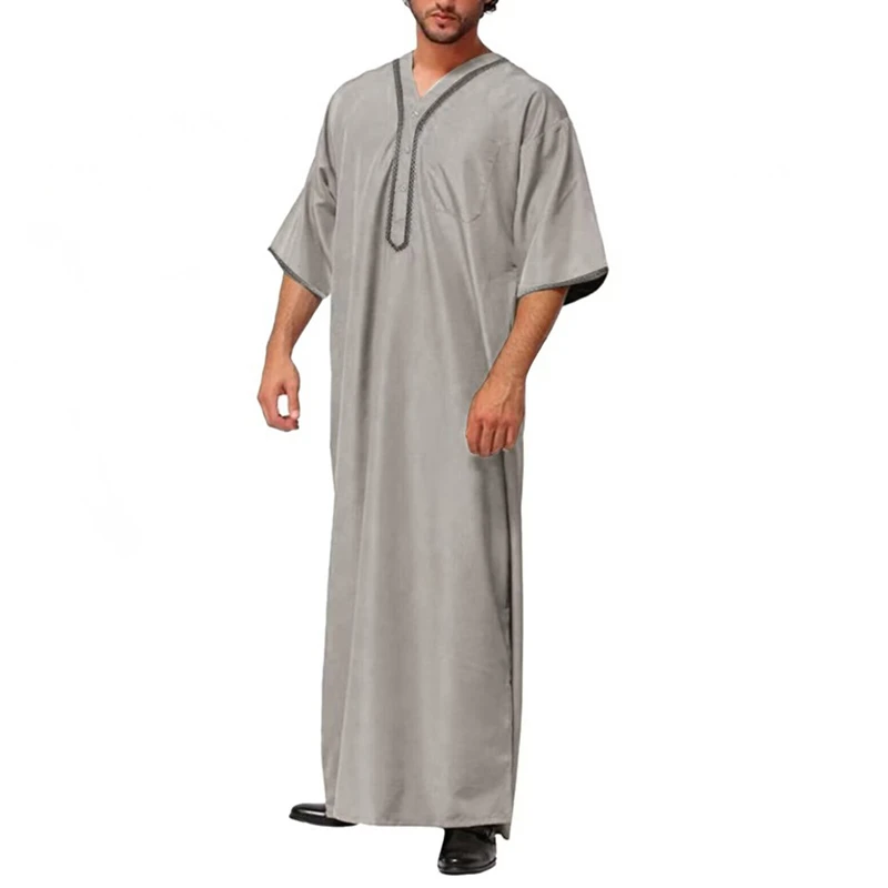 Muslim Fashion Loose Robe for Men Summer Half Sleeve Prayer Gown Saudi Arab Dubai Jubba Kaftan Robe Muslim Clothing