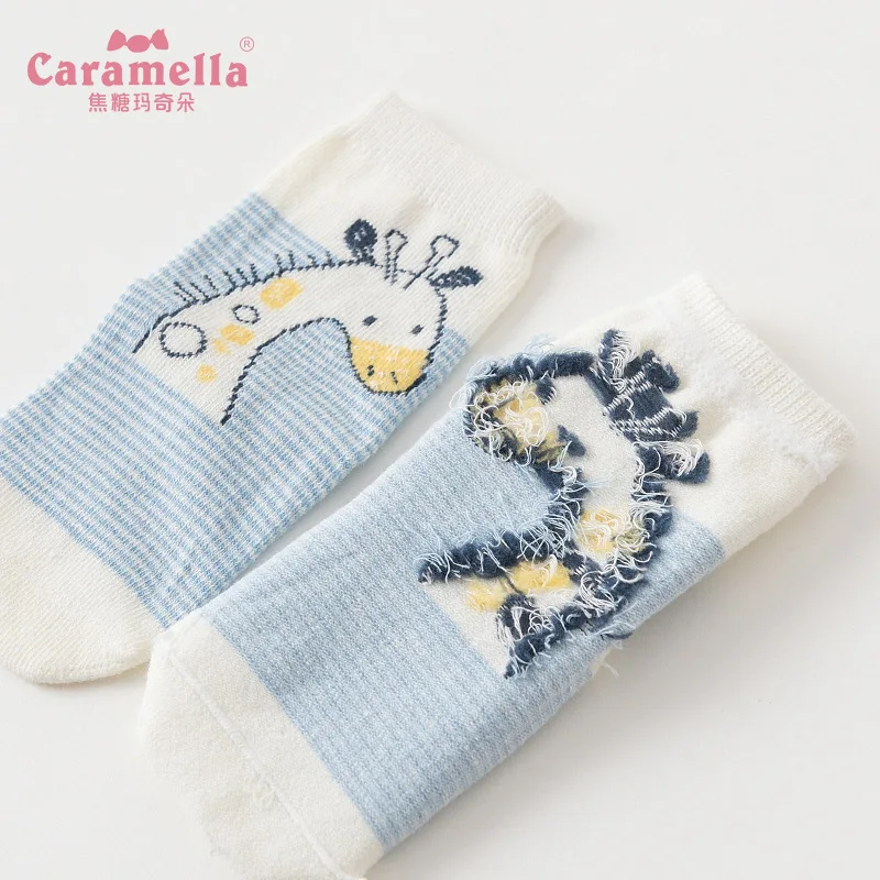 2018 New 4pairs/box Cotton Sky Blue Stick Figure Cartoon Socks Children Girl Boy  Winter Lovely Animals Short Socks Cute 562534