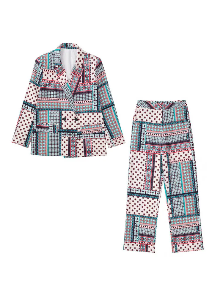 

2022 Summer Women Pant Suits Two piece sets Casual Print Blazers Coats and Trousers Female Fashion Street Suit Clothing