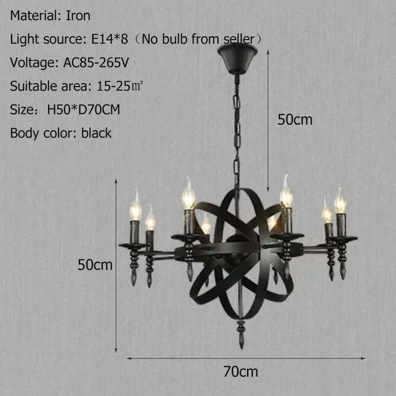 Винтажная люстра wecus черная 8 головок