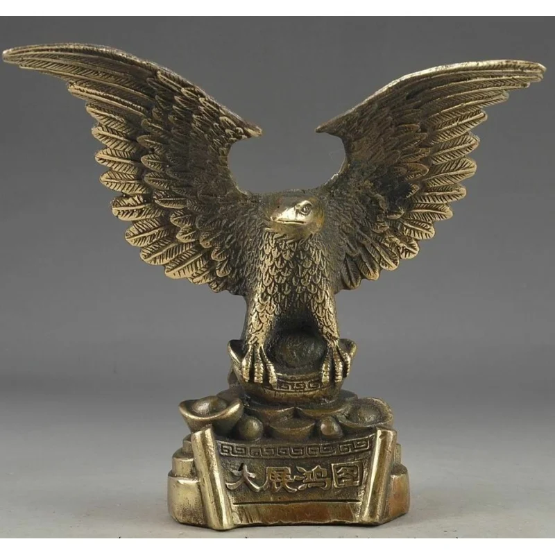 

Chinese Brass Copper Handmade 1.1 Points Wealth Success Eagle Statue