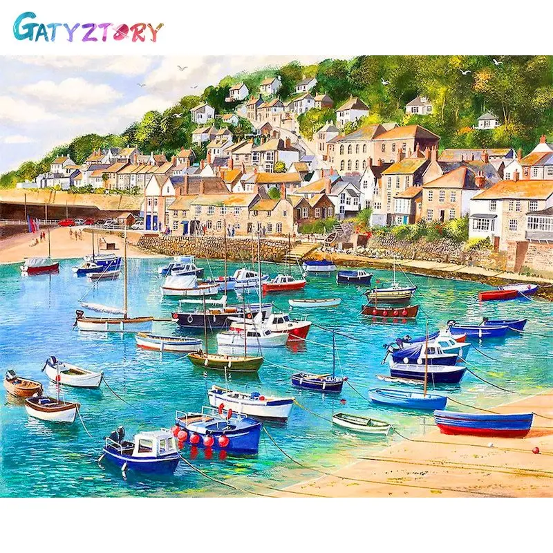 

GATYZTORY Paint By Numbers Sea boat Hand Painted Painting DIY Pictures By Number Landscape Kits Drawing On Canvas Home Decor