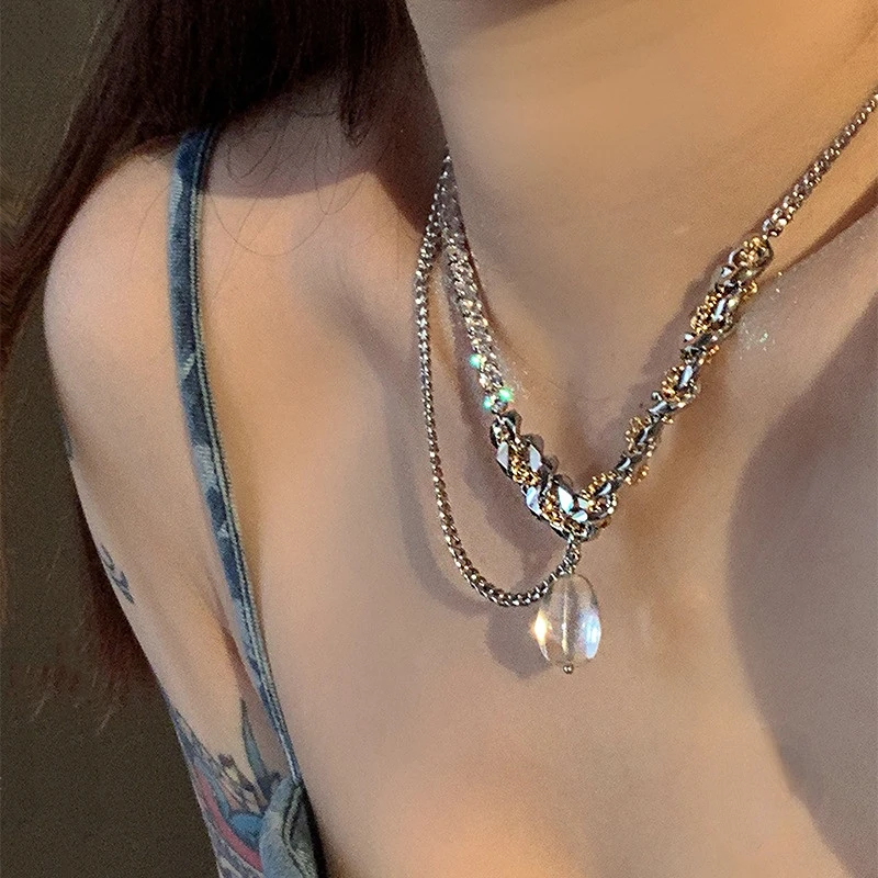 

Hip Hop Glass Ball Pendant Necklace For Women Chic Stainless Steel Zircon Chain Necklaces Fashion Jewelry Halloween
