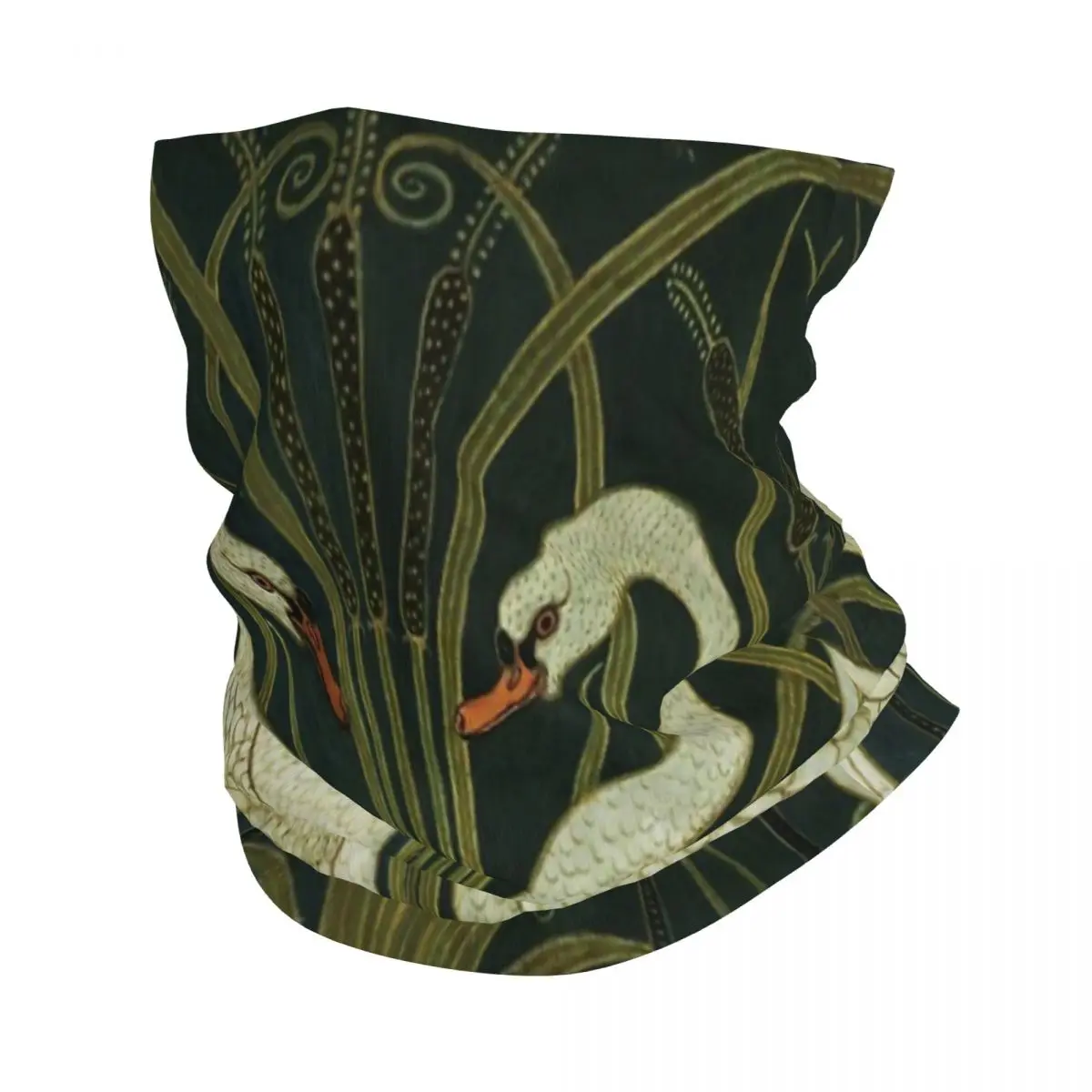 Шарф-маска в стиле арт-деко с рисунком лебедей и расков |