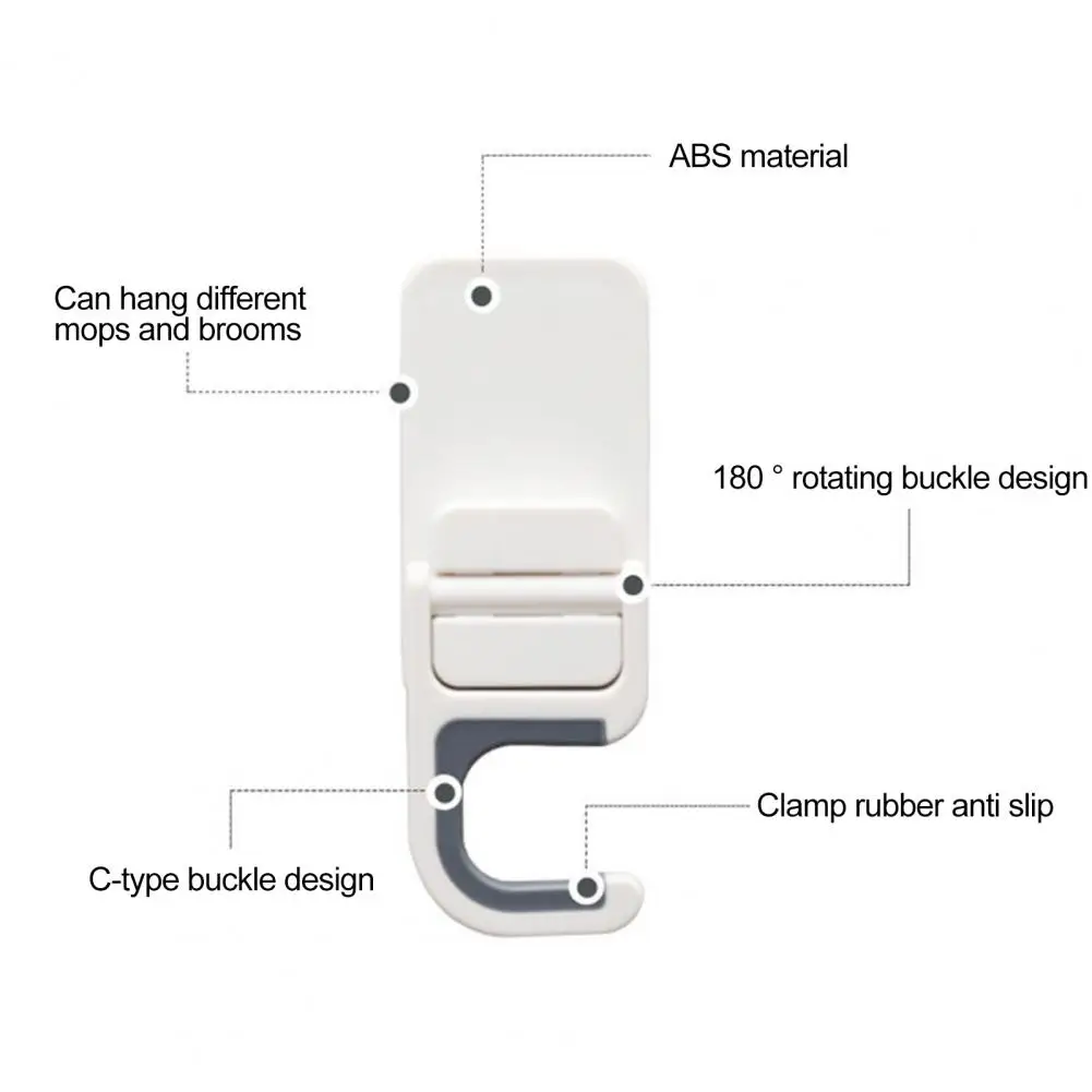 

Mop Hanger Waterproof Mop Broom Rack Strong Adhesive Holder with 180-degree Rotating Buckle for Wall Hanging Clips Durable