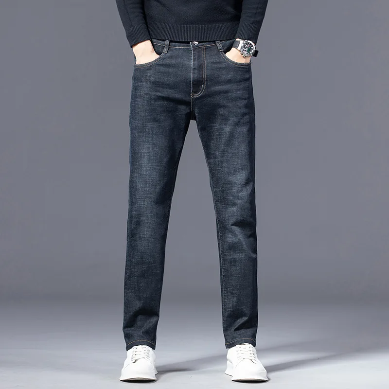 Джинсы мужские повседневные облегающие деловые брюки из денима прямые штаны для