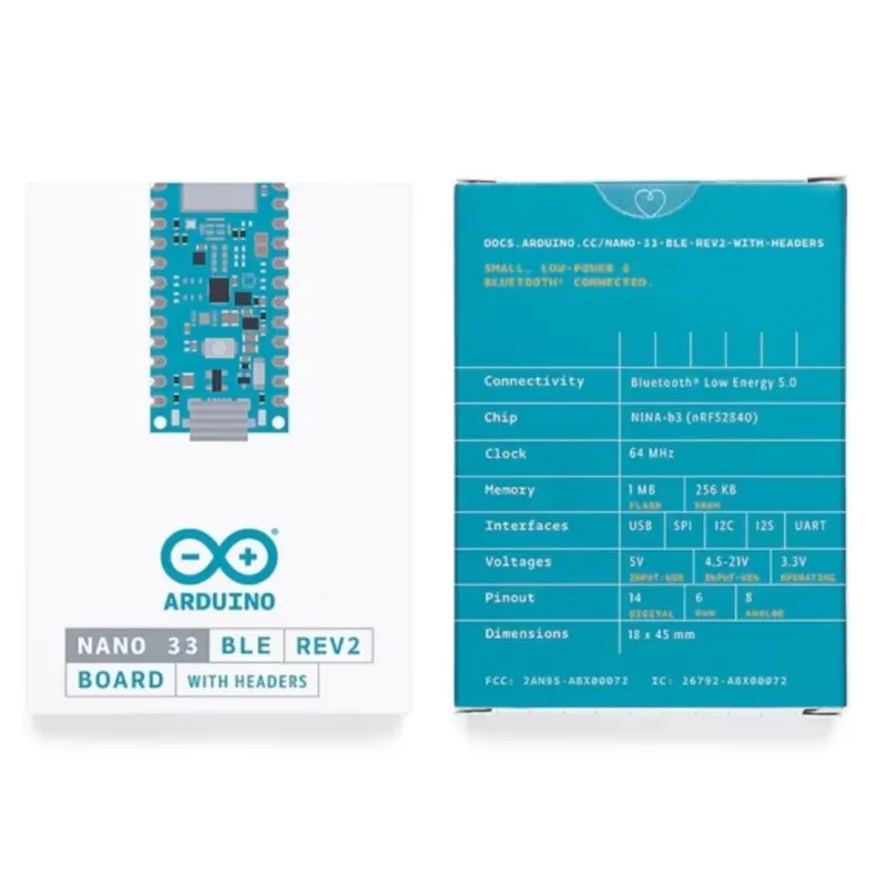 Плата разработки Arduino Nano 33 BLE Rev2 с разъемами ABX00072