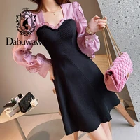 dabuwawa elegant high waist a line dress women casual holiday spring ruffled sleeved female sweet square neck df1adr093