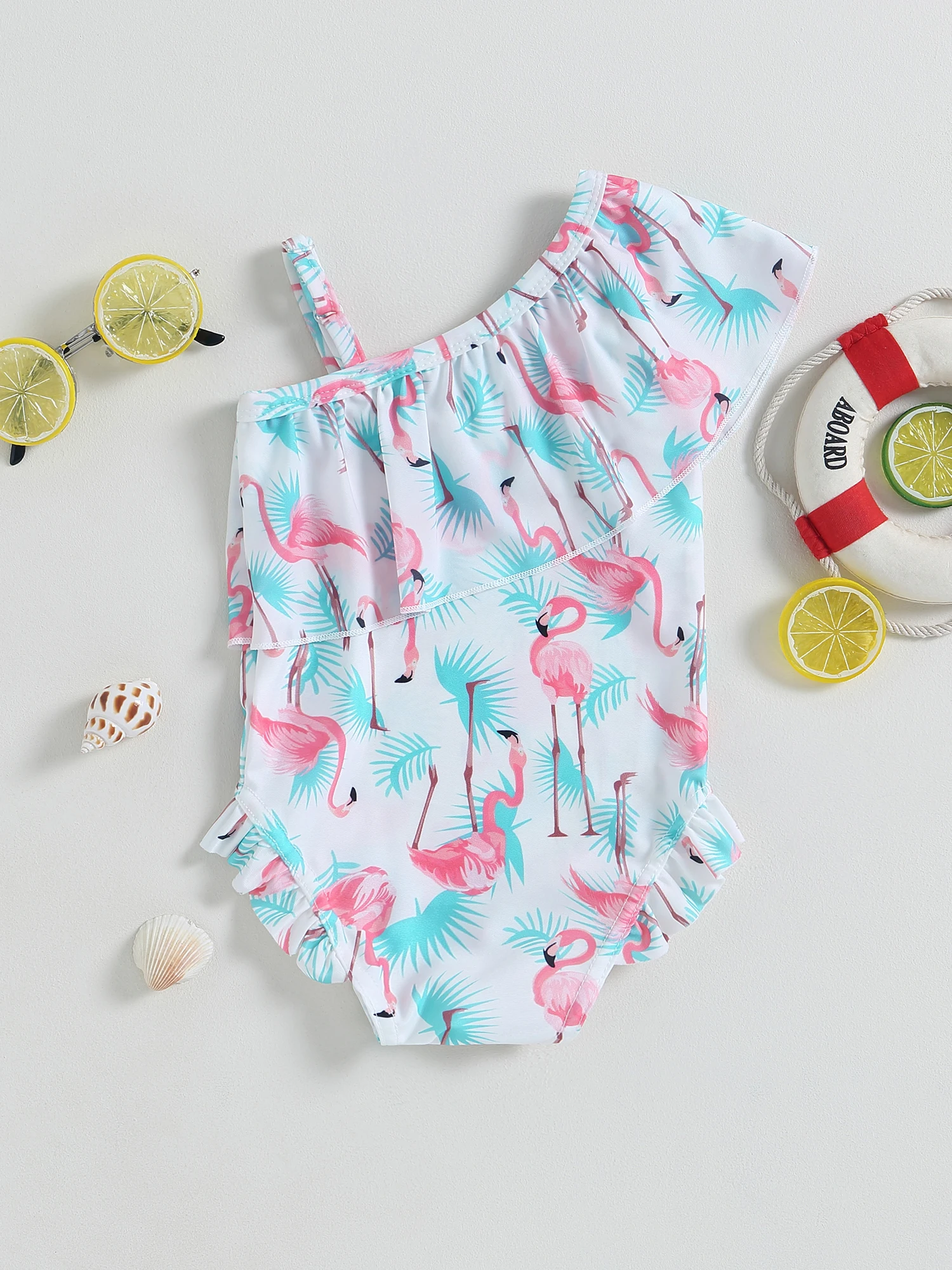 

Adorable One-Shoulder Ruffle Swimsuit for Toddler Girls - Perfect for Summer Fun in the Sun with Tropical Vibes and Sleeveless