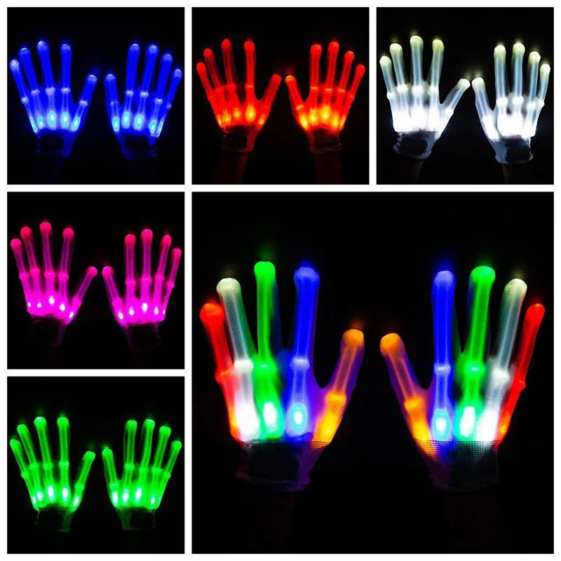 

1 Pair New Halloween Colorful Flashing LED Light Glowing Gloves Novelty Lighting Finger Lighting Colorful Rave Party Dance