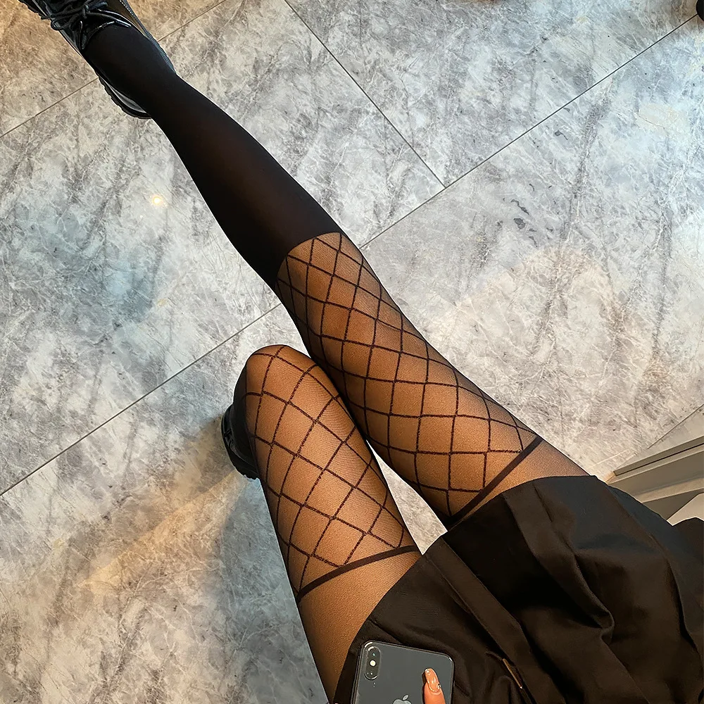 Женские ложные комбинированные шелковые носки с клетчатым узором без зачистки