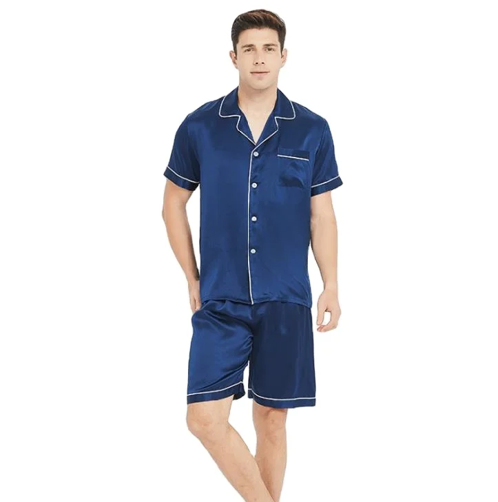 Summer Breathable Comfort 100% Real Silk Short Sleeve Pajamas For Men's 3 Piece Set Skin Breathing Sleepwear Full Body Pajama