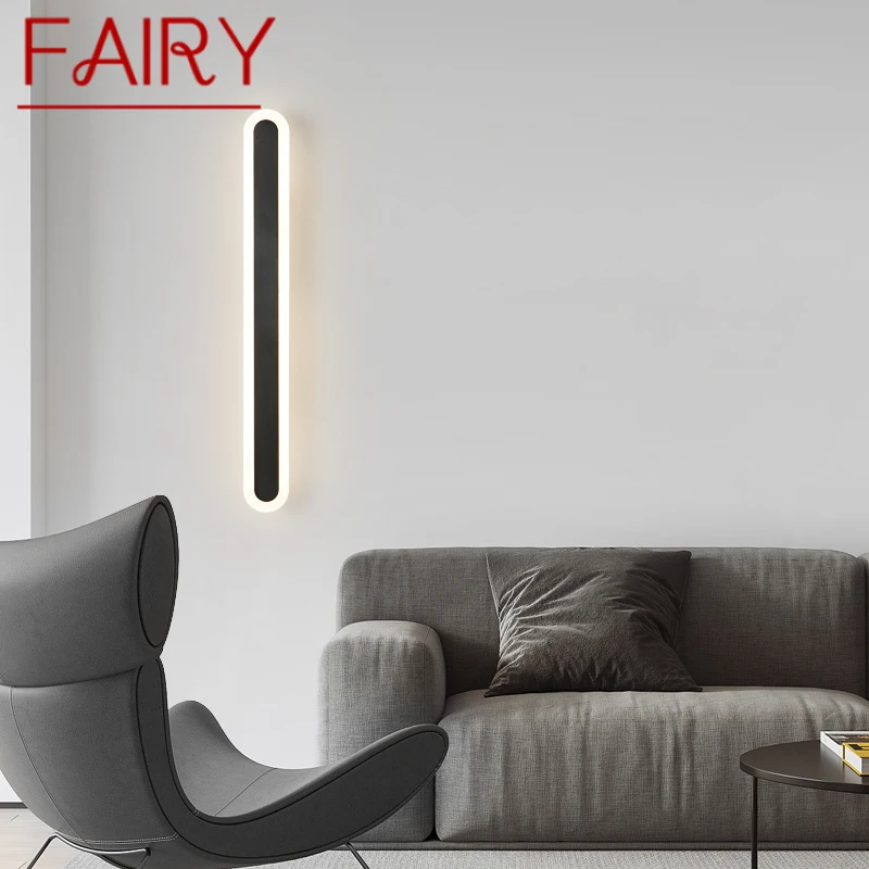 

FAIRY Modern Brass Wall Lamp Black LED 3 Colors Creative Long Sconce Light for Home Living Bed Room Corridor Decor