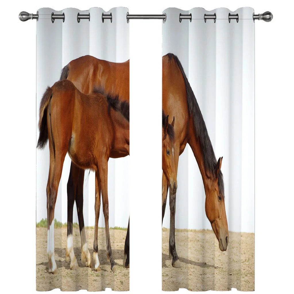 Customized Curtains For Rooms Animal Brown Horse 2 Pieces Custom Modern Blackout The Whole House Girl Bedroom Livi