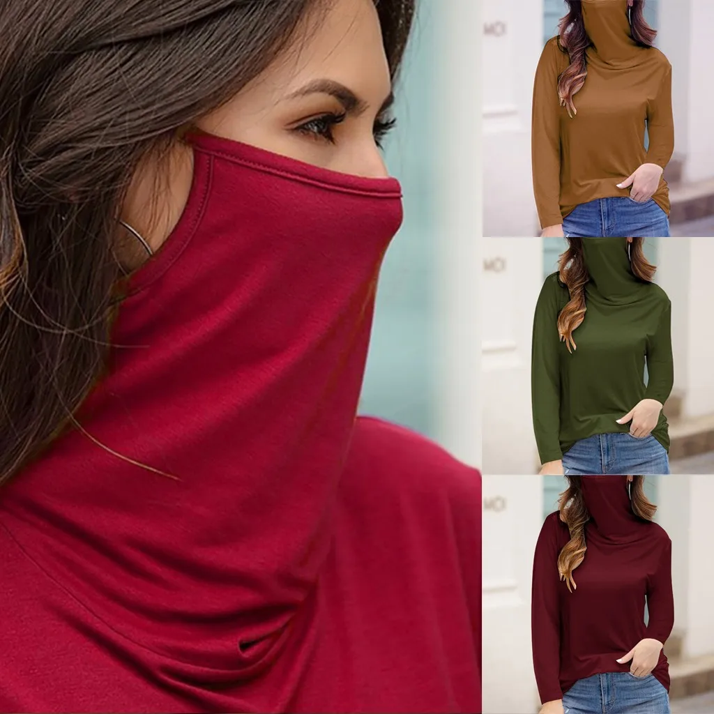 

Женская Спортивная футболка, Женская Повседневная Свободная Водолазка с длинным рукавом, однотонные топы для лица, блузка, футболки, топы д...