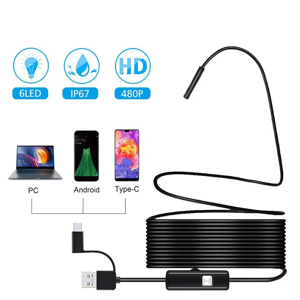 

2022 3 in 1 Endoscope Camera 7mm lens IP67 Waterproof Endoscopio USB Android for Otg Type C Smartphone PC Snake Mini Camera