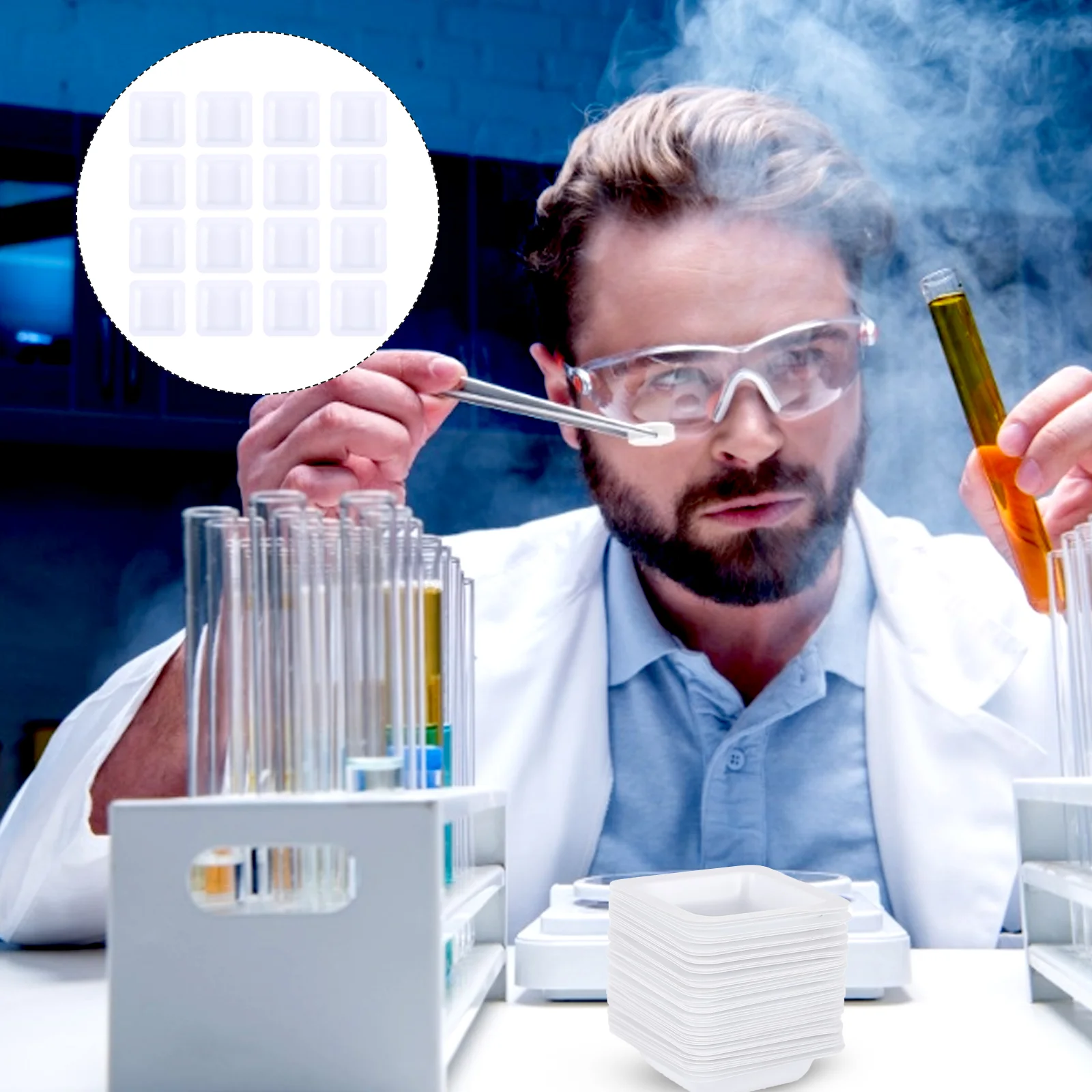 

50 Pcs Square Disposable Plates Weighing Pan Anti-Static Tray Diamond White Boat Dish