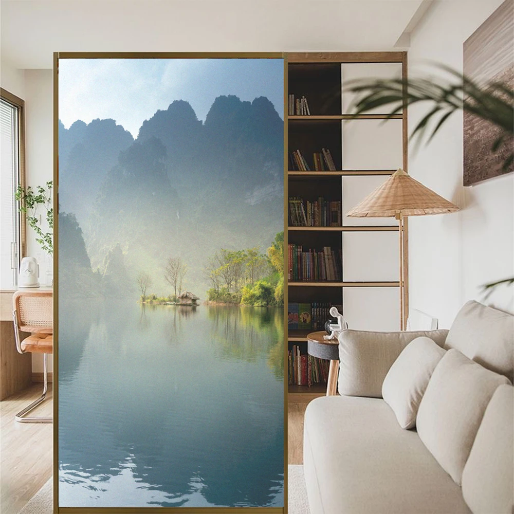 Стеклянное окно матовая пленка для конфиденциальности пейзаж озера стеклянной