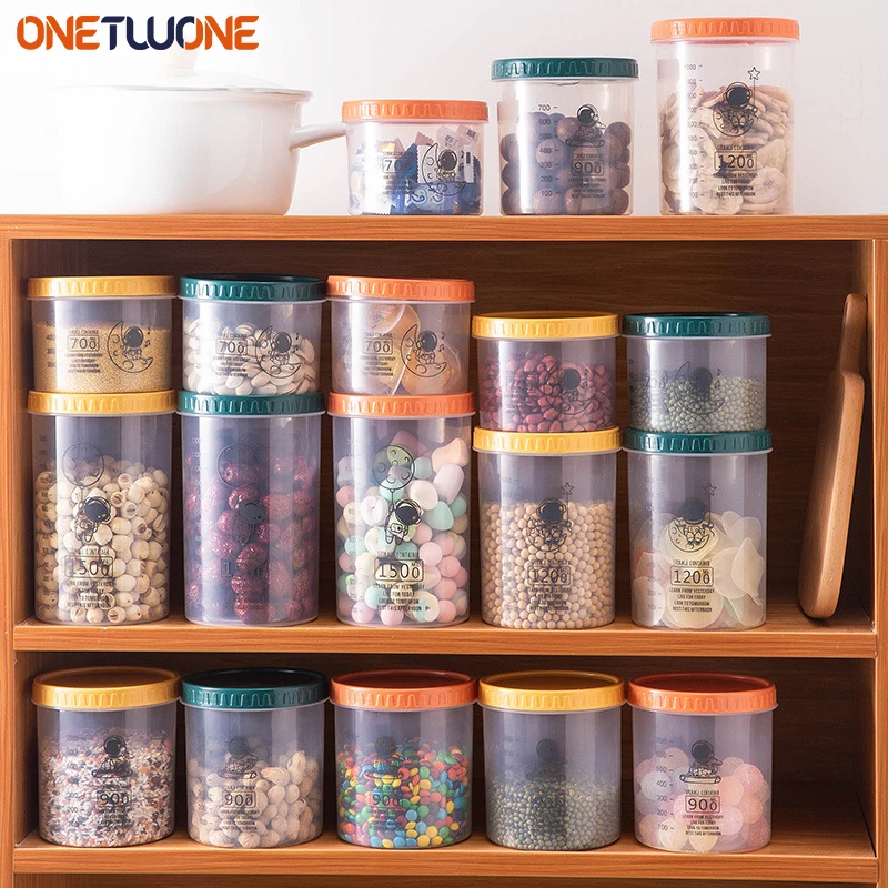 

1500ml Plastic Sealed Container Kitchen Storage Bottles Jar Sealed Food Container Tea Coffee Beans Grains Candy Jars Orgnizer